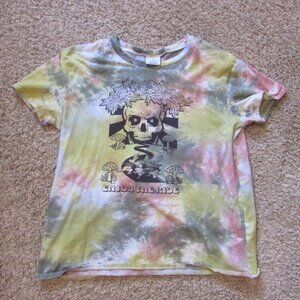 Empyre XL Yellow Green Tie Dye Enjoy The Ride Skull Mushrooms Rabbits T-Shirt